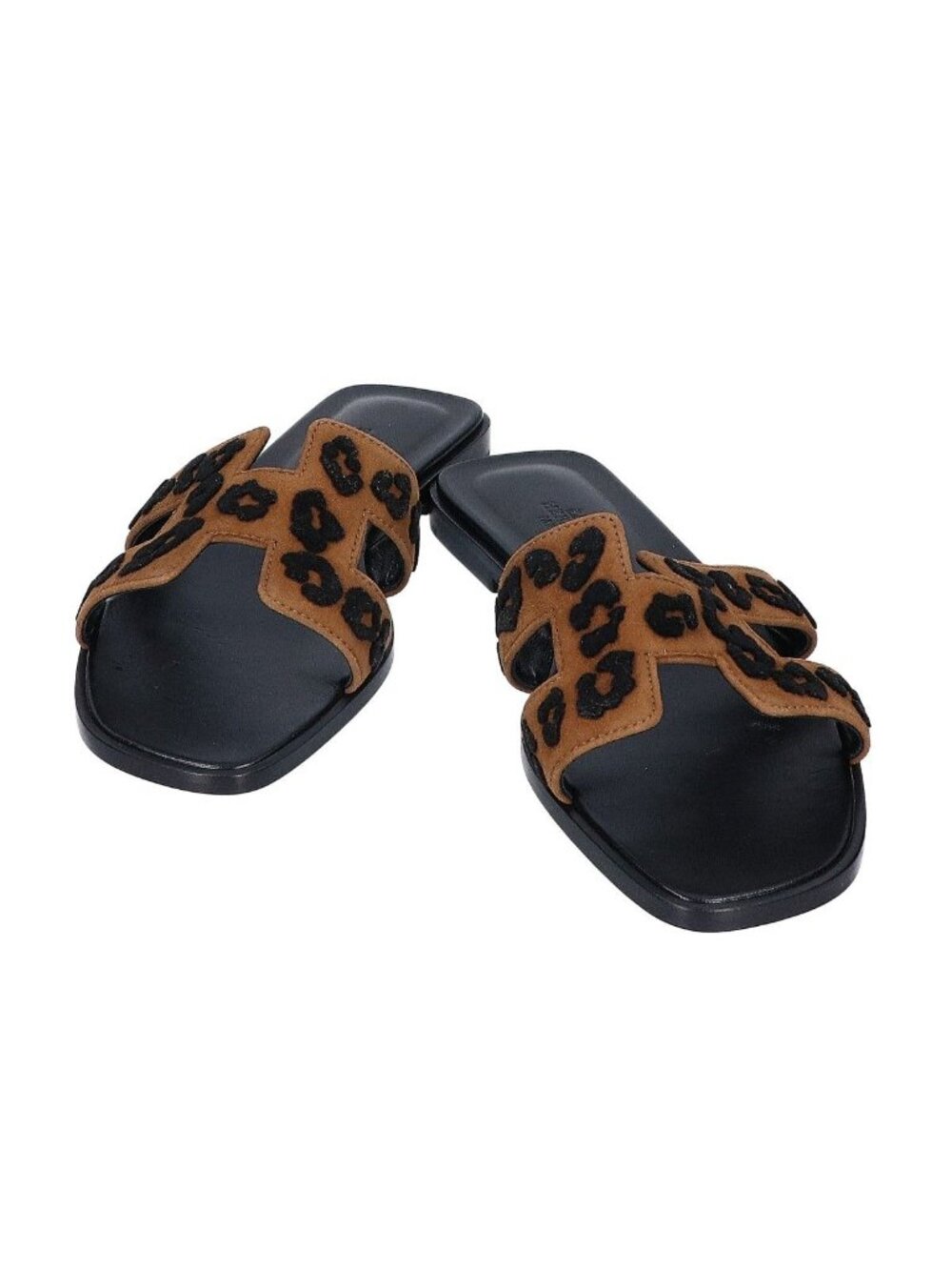 Hermes Leopard Blanc Fume Oran Leather Sandals